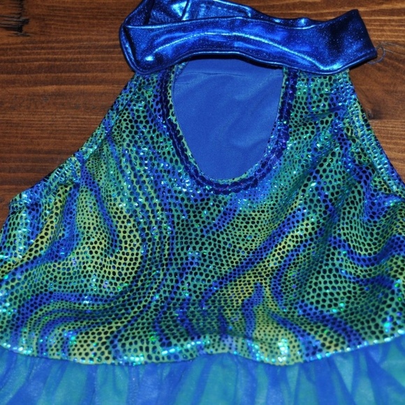 MERMAID Shiny Blue/Green Leotard Choker Tutu Dress - Picture 4 of 8